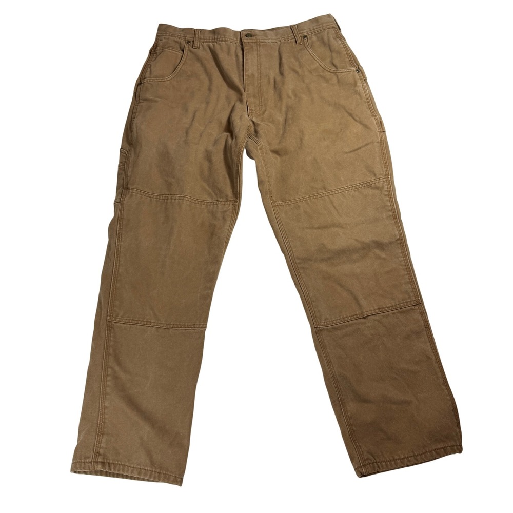 Lakin McKey Mens Flannel Lined Double Knee Work Pants Brown 40x30 Duck Canvas